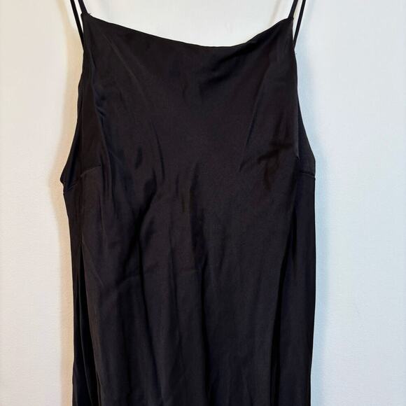 Zara Satin Midi Dress size Large Black Spaghetti Straps cocktail Minimal gala - Picture 7 of 12